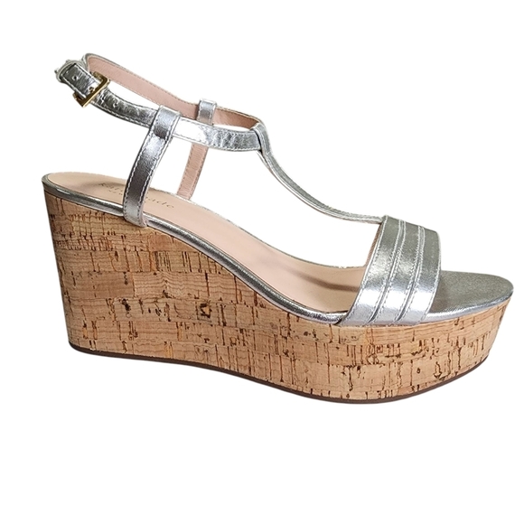 Kate Spade Metallic Silver Cork Wedge Sandals – Size 8M - Picture 1 of 11